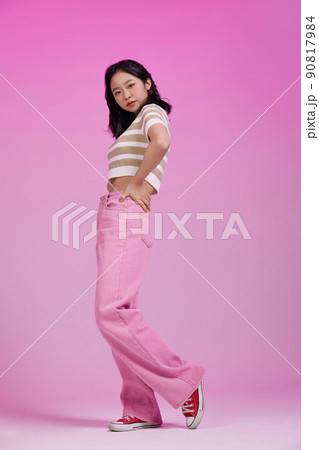 mz generation, a confident pose asian girl student photo image 90817984