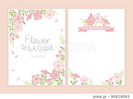 invitation, spring flower invitation front and back illustration 90818063