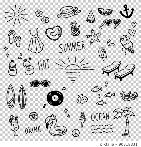 Summer motif mini illustration set 90818831