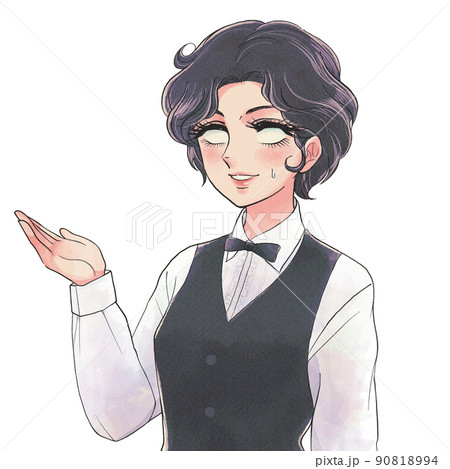 レトロ少女漫画風・白目で呆れるキャバクラのボーイさん 90818994