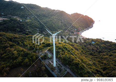 Windmill on the island in the morning 90819365
