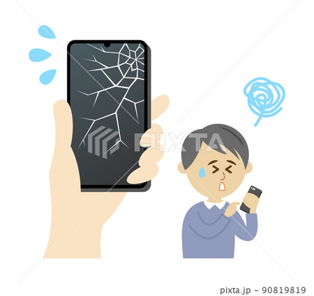 画面がひび割れたスマホのイラストイメージ 90819819