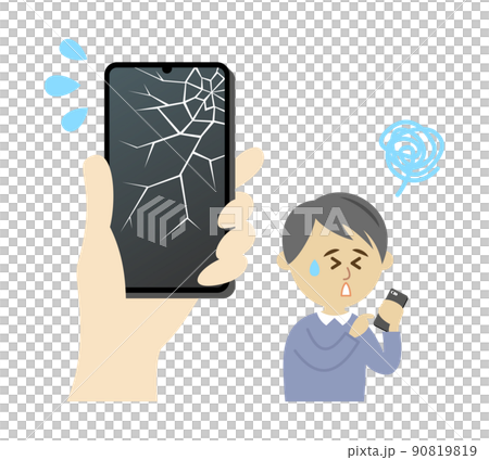 画面がひび割れたスマホのイラストイメージ 90819819