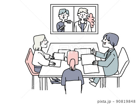 オンラインで他社と打ち合わせをするプロジェクトチーム オンラインで他社と打ち合わせをするプロジェクトチーム 90819848