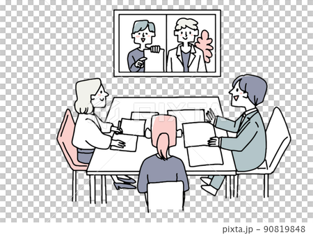 オンラインで他社と打ち合わせをするプロジェクトチーム オンラインで他社と打ち合わせをするプロジェクトチーム 90819848