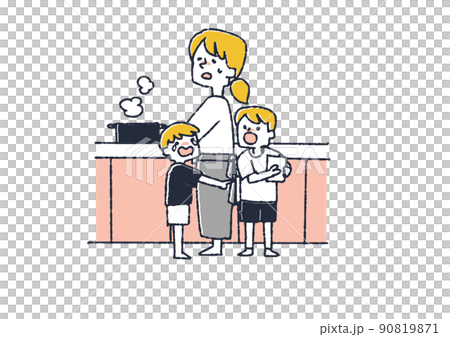 子供達の喧嘩にうんざりする主婦 毎日の家事に追われる女性 子供達の喧嘩にうんざりする主婦 毎日の家事に追われる女性 90819871