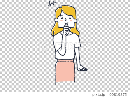 A woman who laughs gently, a comical handwritten person, a vector, a line drawing and a color A woman who laughs gently, a comical handwritten person, a vector, a line drawing and a color 90819875