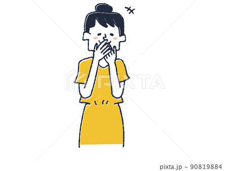 おかしそうに笑う女性 コミカルな手書きの人物 ベクター、線画にカラー おかしそうに笑う女性 コミカルな手書きの人物 ベクター、線画にカラー 90819884