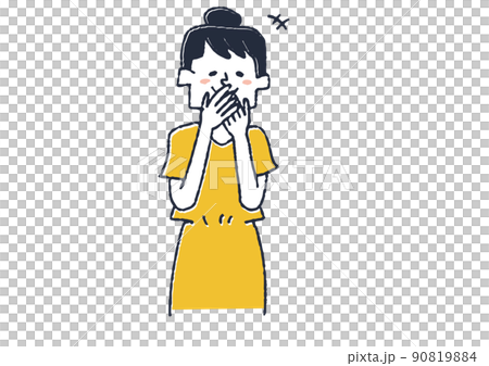 おかしそうに笑う女性 コミカルな手書きの人物 ベクター、線画にカラー おかしそうに笑う女性 コミカルな手書きの人物 ベクター、線画にカラー 90819884