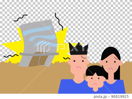 在公寓、公寓、辦公室等中擔心地震的家庭的插圖。 90819925