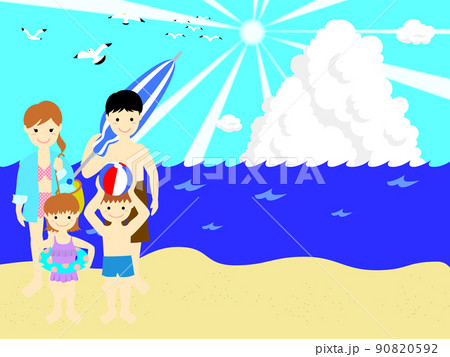 右側にコピースペースのある海水浴に来た家族 右側にコピースペースのある海水浴に来た家族 90820592