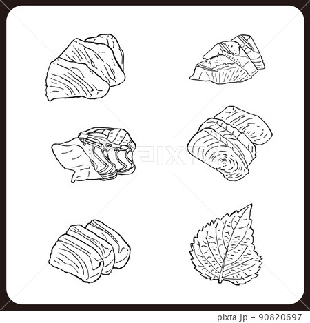 手描きの刺身複数イラストセット 線画のイラスト素材
