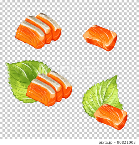 手繪水彩鮭魚生魚片插圖集 手繪水彩鮭魚生魚片插圖集 90821008