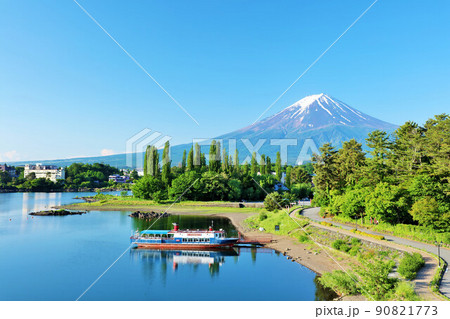 初夏の青空　河口湖畔からの富士山 90821773