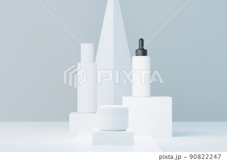 3d render of blank cosmetics skincare product or packaging for mock up. Beauty soap and spa concept. Lotion oil moisture for skin health. Premium and luxury design for branding. 90822247