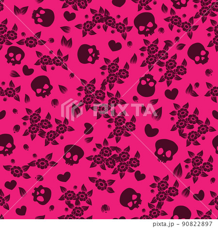 Skulls and hearts pink seamless pattern Skulls and hearts pink seamless pattern 90822897