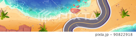 Asphalt road going along sea beach background 90822918