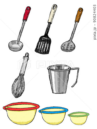 調理器具セット/キッチン用品ひとそろい/色鉛筆画 90824403