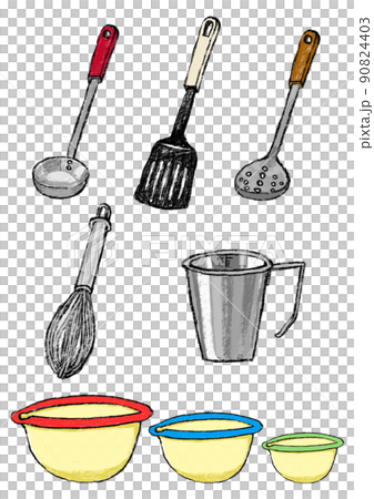 調理器具セット/キッチン用品ひとそろい/色鉛筆画 90824403