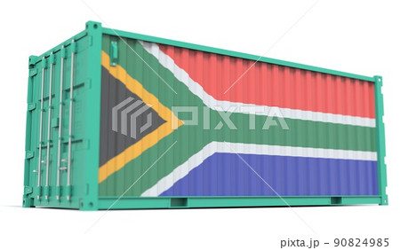 National flag of South Africa on the side of a cargo container. Conceptual 3d rendering 90824985