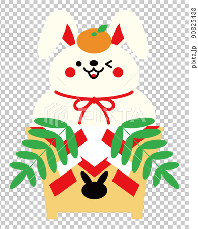 新年賀卡素材可愛的兔子kagami mochi插圖矢量 90825488