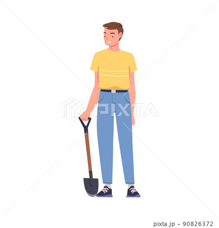 Man Character Standing with Shovel or Spade Engaged in Soil Digging for Planting Tree Sapling Vector Illustration Man Character Standing with Shovel or Spade Engaged in Soil Digging for Planting Tree Sapling Vector Illustration 90826372