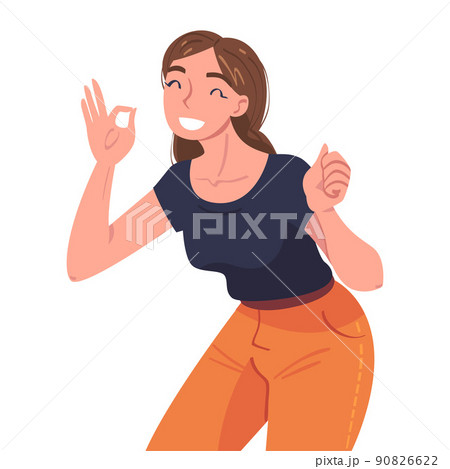 Woman Character Showing Positive Ok or Ring Hand Gesture Vector Illustration 90826622