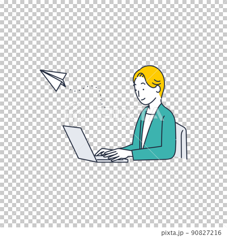 パソコンでメールを送受信する男のイラスト素材 パソコンでメールを送受信する男のイラスト素材 90827216
