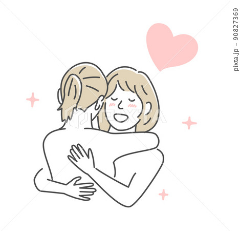 裸で抱き合う女性のイラスト (LGBT, レズビアン, 同性愛) 90827369