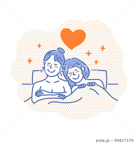 ベッドで寄り添う女性のイラスト Lgbt レズビアン 同性愛 のイラスト素材