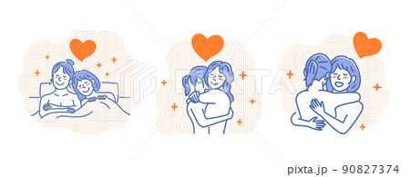 女性同士の恋愛 イラストセット (LGBT, レズビアン, 同性愛) 90827374