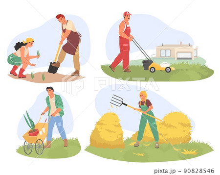 Farm life and agriculture worker vector set 90828546