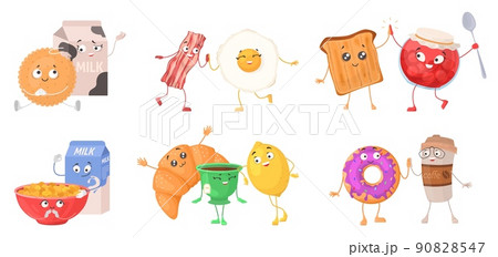 Cheerful breakfast with cute food isolated vector 90828547