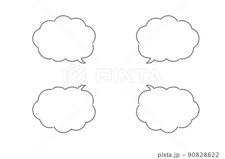 白色の雲形吹き出し4点セット 90828622