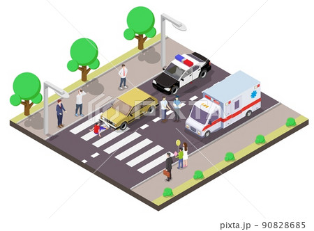 Pedestrian and car accident 3d vector illustration Pedestrian and car accident 3d vector illustration 90828685