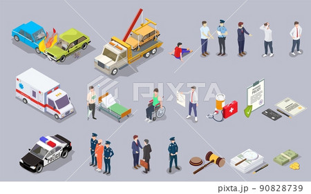 Car accident isometric vector set of icons Car accident isometric vector set of icons 90828739