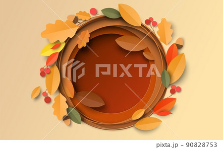 Autumn background with paper cut maple, oak leaves 90828753