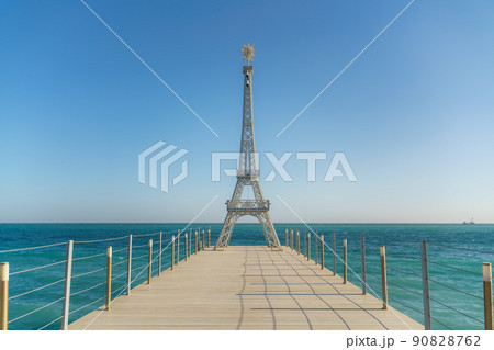 Large model of the Eiffel Tower on the beach. Large model of the Eiffel Tower on the beach. 90828762