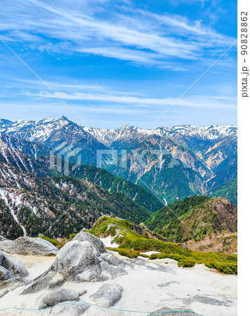 初夏の燕岳登山（燕山荘～燕岳の稜線から槍ヶ岳・笠ヶ岳・双六岳・鷲羽岳を望む） 90828862
