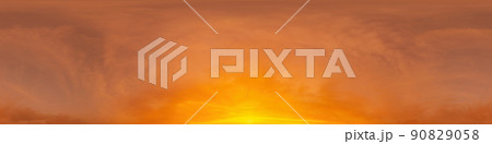 A red burning sunset sky panorama with Cirrus clouds. Hdr seamless spherical equirectangular 360 panorama. Sky dome or zenith for 3D visualization and sky replacement for aerial drone 360 panoramas. A red burning sunset sky panorama with Cirrus clouds. Hdr seamless spherical equirectangular 360 panorama. Sky dome or zenith for 3D visualization and sky replacement for aerial drone 360 panoramas. 90829058