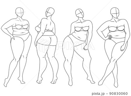 Plus Size Fashion Figure Templates. Exaggerated Croquis for Fashion Design and Illustration. Vector Illustration	 90830060