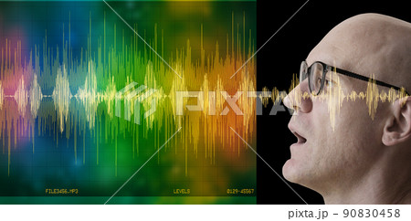 man speaking, voice recognition concept illustration man speaking, voice recognition concept illustration 90830458