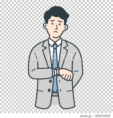 Illustration of a businessman who is in trouble looking at the clock 90830909