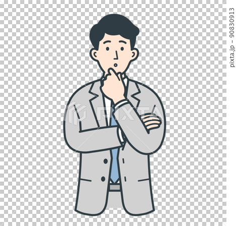 考えるポーズをとるビジネスマンのイラスト 90830913