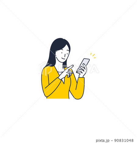 スマートフォンで確認する女のイラスト素材 スマートフォンで確認する女のイラスト素材 90831048