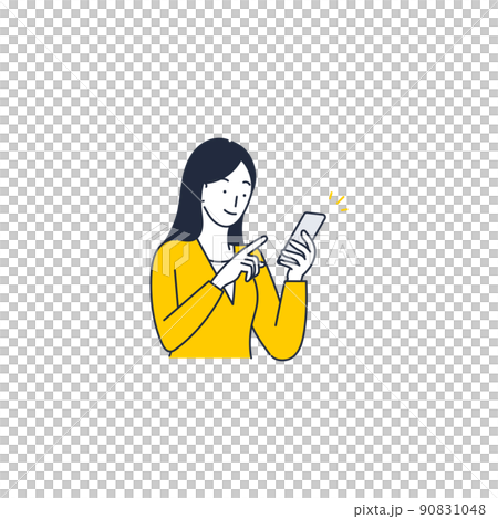 スマートフォンで確認する女のイラスト素材 スマートフォンで確認する女のイラスト素材 90831048