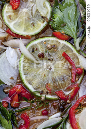 Close up of ingredients on a food background 90831059