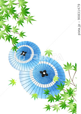 和傘と青もみじの暑中見舞いはがきタテ 和傘と青もみじの暑中見舞いはがきタテ 90831479