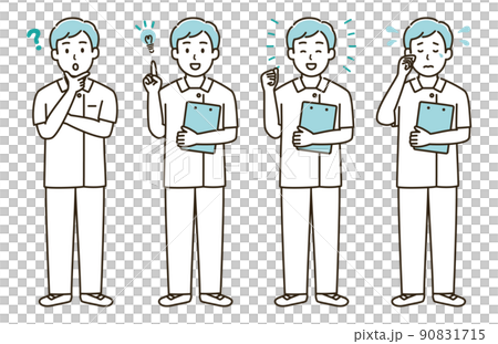 Illustration set of facial expression variations of nurse men ② (light blue version) 90831715