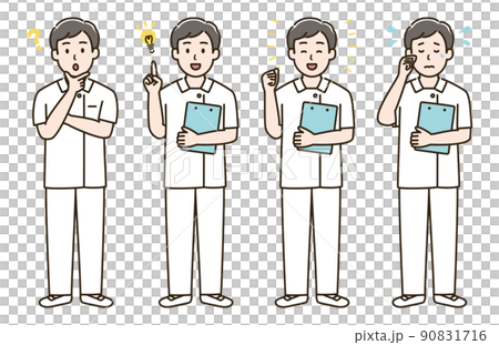 Illustration set of facial expression variations of nurse men ② (version with skin color) Illustration set of facial expression variations of nurse men ② (version with skin color) 90831716